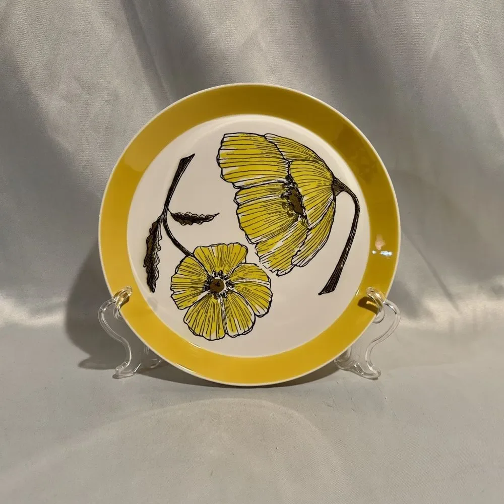 Mikasa Ben Seibel Yellow Poppy Dinner Plates Duplex Duet Set of 4